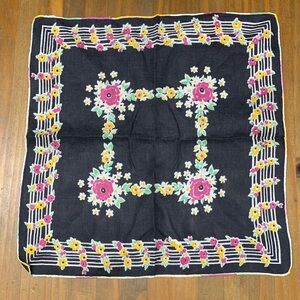 EUC Antique Cotton Linen Floral Handkerchief